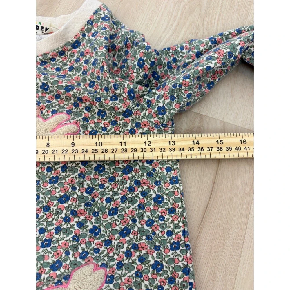 Mini Boden Jersey Dress Kids 7-8Y Multi Floral Bunny Applique Long Sleeve Spring